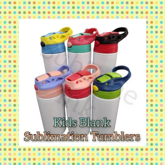 12oz Kids Sublimation Tumblers with colored lids and straw
