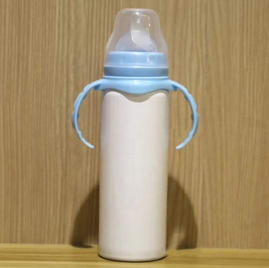 8oz Sublimation Baby Bottle/Stainless Steel Tumbler (Pink or Light Blue Handle)