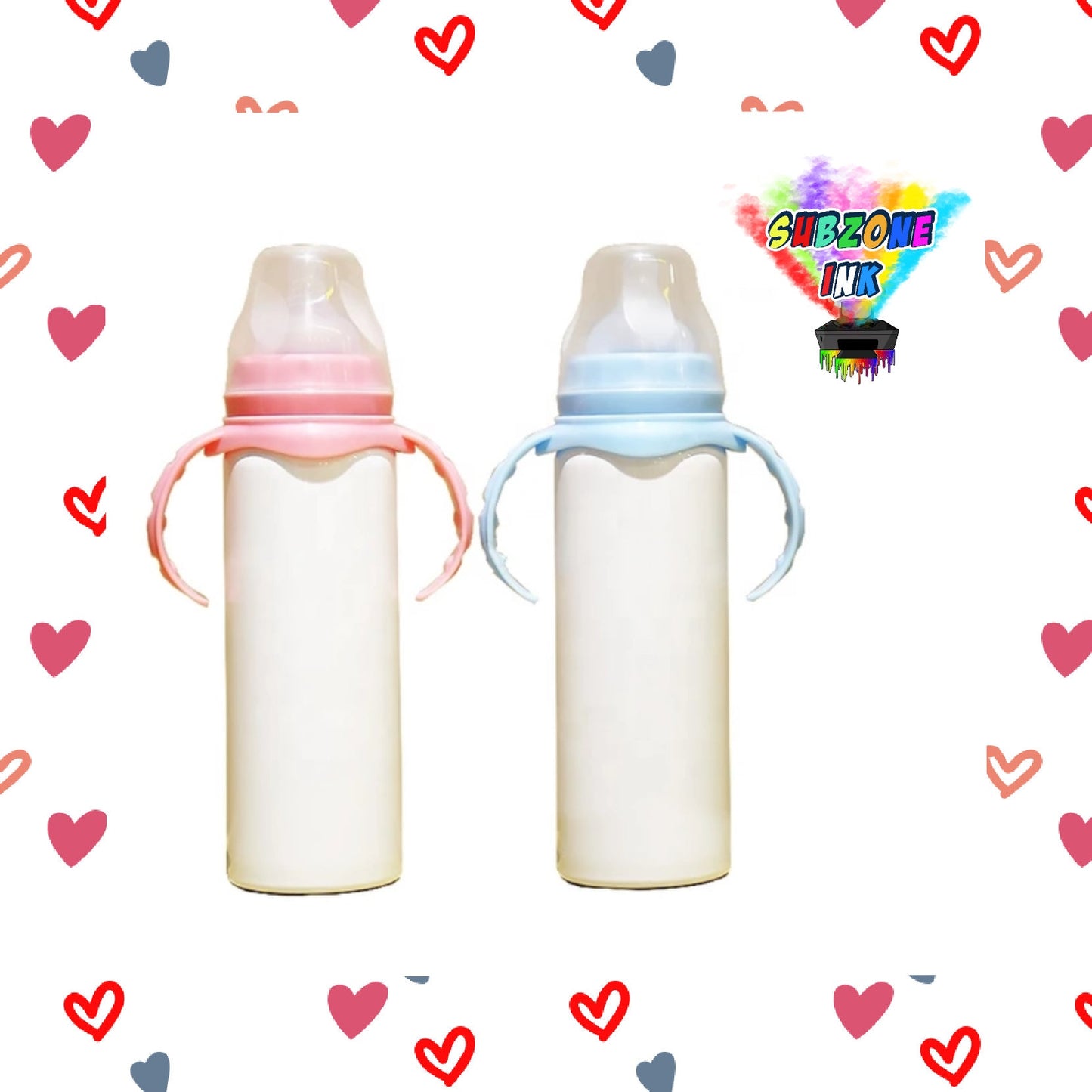 8oz Sublimation Baby Bottle/Stainless Steel Tumbler (Pink or Light Blue Handle)