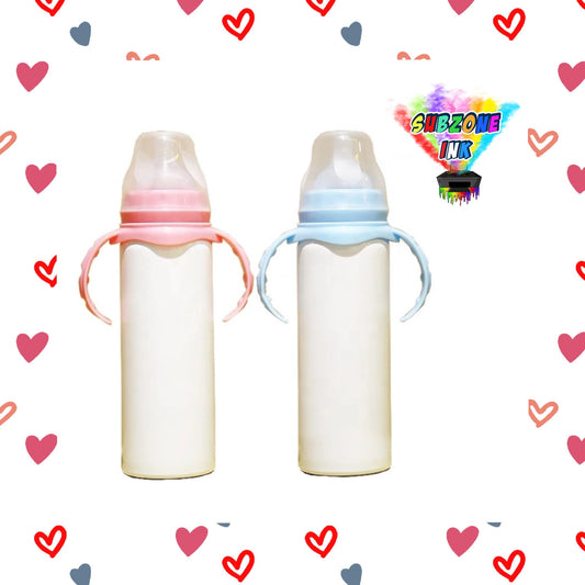 8oz Sublimation Baby Bottle/Stainless Steel Tumbler (Pink or Light Blue Handle)