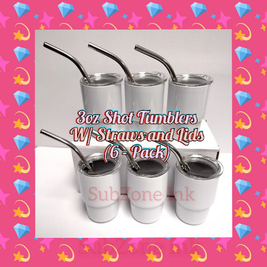 3oz Sublimation Shot Tumblers with Straws and Lids ( 6 Pack White)