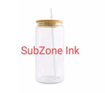 Glass Sublimation Jars Tumblers with Bamboo Lids and Straws (Clear or Frosted Finish)