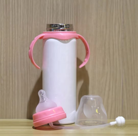 8oz Sublimation Baby Bottle/Stainless Steel Tumbler (Pink or Light Blue Handle)